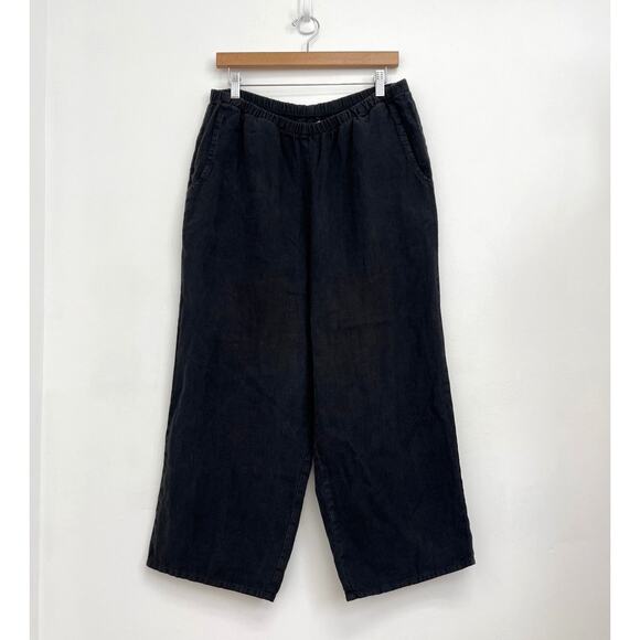 FLAX Linen Lagenlook Artsy Elastic Waist Pull-On Oversized Relaxed Crop Pants S - Picture 1 of 9